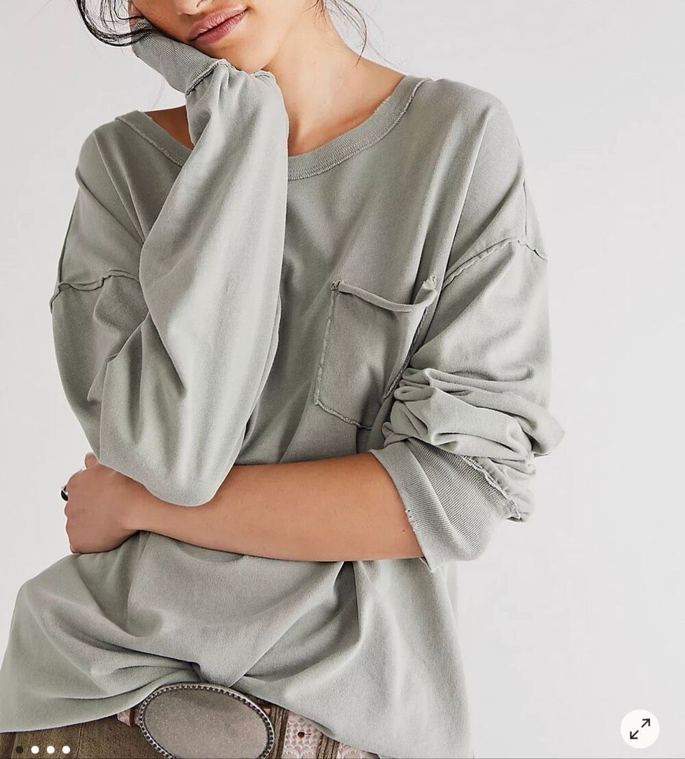 Free People We The Free Fade Into You Long Sleeve Tee green tea XS NEW